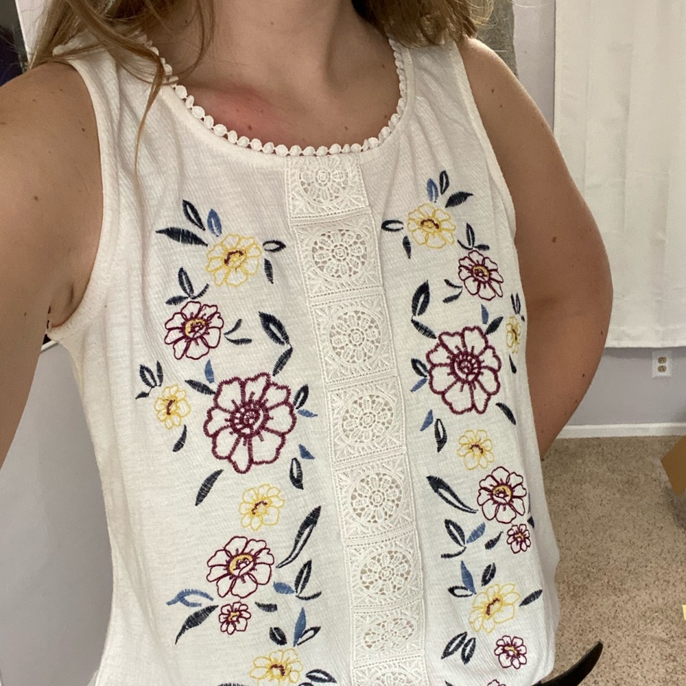Cream and floral tank top
